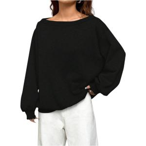imageMakeMeChic Womens Off The Shoulder Sweatshirt Tops Long Sleeve Oversized SweatshirtsBlack