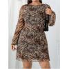 imageMakeMeChic Womens Plus Size Cocktail Dress Fall Leopard Print Dress Party Bell Sleeve Y2K Backless Going Out Mini DressesBrown