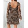 imageMakeMeChic Womens Plus Size Cocktail Dress Fall Leopard Print Dress Party Bell Sleeve Y2K Backless Going Out Mini DressesBrown