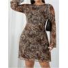 imageMakeMeChic Womens Plus Size Cocktail Dress Fall Leopard Print Dress Party Bell Sleeve Y2K Backless Going Out Mini DressesBrown