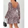 imageMakeMeChic Womens Plus Size Cocktail Dress Fall Leopard Print Dress Party Bell Sleeve Y2K Backless Going Out Mini DressesPink