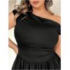 imageMakeMeChic Womens Plus Size Fall Dress Asymmetrical Neck Mini Dress Ruffle Tiered Cocktail DressesBlack