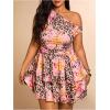 imageMakeMeChic Womens Plus Size Fall Dress Asymmetrical Neck Mini Dress Ruffle Tiered Cocktail DressesMulticolor