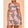 imageMakeMeChic Womens Plus Size Fall Dress Asymmetrical Neck Mini Dress Ruffle Tiered Cocktail DressesPink