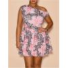 imageMakeMeChic Womens Plus Size Fall Dress Asymmetrical Neck Mini Dress Ruffle Tiered Cocktail DressesPink B