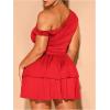 imageMakeMeChic Womens Plus Size Fall Dress Asymmetrical Neck Mini Dress Ruffle Tiered Cocktail DressesRed