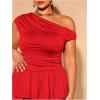 imageMakeMeChic Womens Plus Size Fall Dress Asymmetrical Neck Mini Dress Ruffle Tiered Cocktail DressesRed