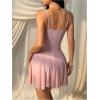 imageMakeMeChic Womens Plus Size Fall Mini Dress Cheetah Print Ruffle A Line Floral Lace Vintage Short DressesPink