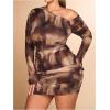 imageMakeMeChic Womens Plus Size Fall Mini Dresses 2025 Mesh Ruched Bodycon One Shoulder DressesMulticolor