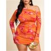 imageMakeMeChic Womens Plus Size Fall Mini Dresses 2025 Mesh Ruched Bodycon One Shoulder DressesOrange