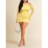 imageMakeMeChic Womens Plus Size Fall Mini Dresses 2025 Mesh Ruched Bodycon One Shoulder DressesYellow