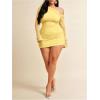 imageMakeMeChic Womens Plus Size Fall Mini Dresses 2025 Mesh Ruched Bodycon One Shoulder DressesYellow