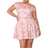 imageMakeMeChic Womens Plus Size Fall Dress Asymmetrical Neck Mini Dress Ruffle Tiered Cocktail DressesPink a