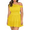imageMakeMeChic Womens Plus Size Fall Dress Asymmetrical Neck Mini Dress Ruffle Tiered Cocktail DressesYellow