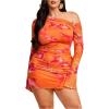 imageMakeMeChic Womens Plus Size Fall Mini Dresses 2025 Mesh Ruched Bodycon One Shoulder DressesOrange
