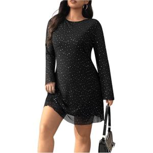 imageMakeMeChic Womens Plus Size Cocktail Dress Fall Leopard Print Dress Party Bell Sleeve Y2K Backless Going Out Mini DressesBlack Aa