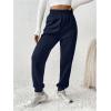 imageMakeMeChic Womens Elastic Waisted Plain Sweatpants Tapered Athletic Jogger PantsBlue