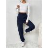 imageMakeMeChic Womens Elastic Waisted Plain Sweatpants Tapered Athletic Jogger PantsBlue