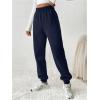 imageMakeMeChic Womens Elastic Waisted Plain Sweatpants Tapered Athletic Jogger PantsBlue