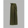 imageMakeMeChic Womens Fall Pants Wrap Tie Side Ruched Straight Leg Elegant TrousersArmy Green