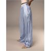 imageMakeMeChic Womens Satin Silk Wide Leg Pants Elastic High Waist Knot Side TrousersBlue