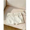 imageMakeMeChic Womens Summer Fold Over Mini Shorts Elastic Waist Button Front Knitted ShortsWhite