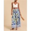 imageMakeMeChic Womens Tropical Boho Print Wide Leg Palazzo Pants High Waist Drawstring Baggy TrousersMulticolor