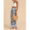 imageMakeMeChic Womens Tropical Boho Print Wide Leg Palazzo Pants High Waist Drawstring Baggy TrousersMulticolor