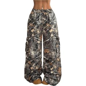 imageMakeMeChic Womens Camo Elastic Waist Drawstring Sweatpants Wide Leg Baggy Y2K PantsArmy Green