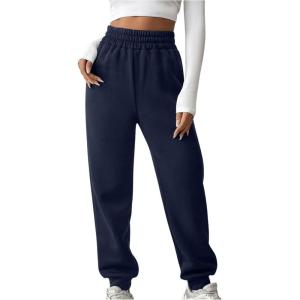 imageMakeMeChic Womens Elastic Waisted Plain Sweatpants Tapered Athletic Jogger PantsBlue