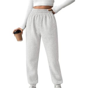imageMakeMeChic Womens Elastic Waisted Plain Sweatpants Tapered Athletic Jogger PantsGrey