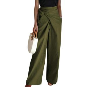 imageMakeMeChic Womens Fall Pants Wrap Tie Side Ruched Straight Leg Elegant TrousersArmy Green