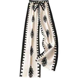 imageMakeMeChic Womens Graphic Wide Leg Pants Elastic Waist Belted Boho TrousersMulticolor