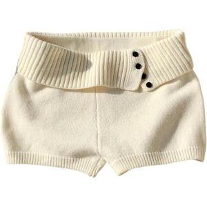 imageMakeMeChic Womens Summer Fold Over Mini Shorts Elastic Waist Button Front Knitted ShortsWhite
