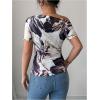 imageMakeMeChic Womens Floral Print Ruched Short Sleeve One Shoulder Casual TShirtMulticolor