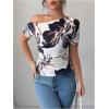 imageMakeMeChic Womens Floral Print Ruched Short Sleeve One Shoulder Casual TShirtMulticolor