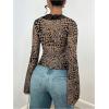 imageMakeMeChic Womens Graphic Print Floral Lace Scallop Trim V Neck Long Sleeve Tee Shirt Tops