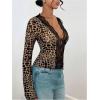 imageMakeMeChic Womens Graphic Print Floral Lace Scallop Trim V Neck Long Sleeve Tee Shirt Tops