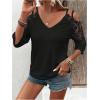 imageMakeMeChic Womens Guipure Lace V Neck Tee Shirts Cut Out Cold Shoulder 34 Sleeve TopsBlack