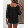 imageMakeMeChic Womens Guipure Lace V Neck Tee Shirts Cut Out Cold Shoulder 34 Sleeve TopsBlack