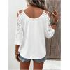 imageMakeMeChic Womens Guipure Lace V Neck Tee Shirts Cut Out Cold Shoulder 34 Sleeve TopsWhite
