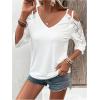 imageMakeMeChic Womens Guipure Lace V Neck Tee Shirts Cut Out Cold Shoulder 34 Sleeve TopsWhite