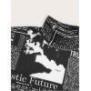 imageMakeMeChic Womens Newspaper Print Mock Neck Tee Shirt Long Sleeve Slim Fit Crop Tops Black Large