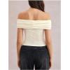 imageMakeMeChic Womens Off The Shoulder T Shirt Ruched Short Sleeve Dressy Crop TopsApricot