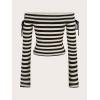 imageMakeMeChic Womens Striped Off Shoulder Lace Up Long Sleeve Crop Top Slim Fitted Tee Shirt