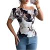 imageMakeMeChic Womens Floral Print Ruched Short Sleeve One Shoulder Casual TShirtMulticolor