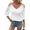 imageMakeMeChic Womens Guipure Lace V Neck Tee Shirts Cut Out Cold Shoulder 34 Sleeve TopsWhite