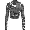 imageMakeMeChic Womens Newspaper Print Mock Neck Tee Shirt Long Sleeve Slim Fit Crop Tops Black Large
