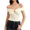 imageMakeMeChic Womens Off The Shoulder T Shirt Ruched Short Sleeve Dressy Crop TopsApricot