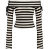 imageMakeMeChic Womens Striped Off Shoulder Lace Up Long Sleeve Crop Top Slim Fitted Tee Shirt